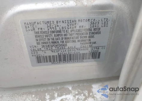 2017 Nissan Sentra Sv z USA, uszkodzony, nr VIN 3N1AB7AP2HY245406